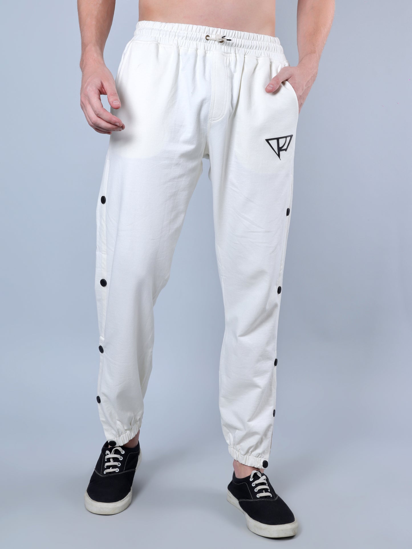 Side Buttoned Trackpants (White)