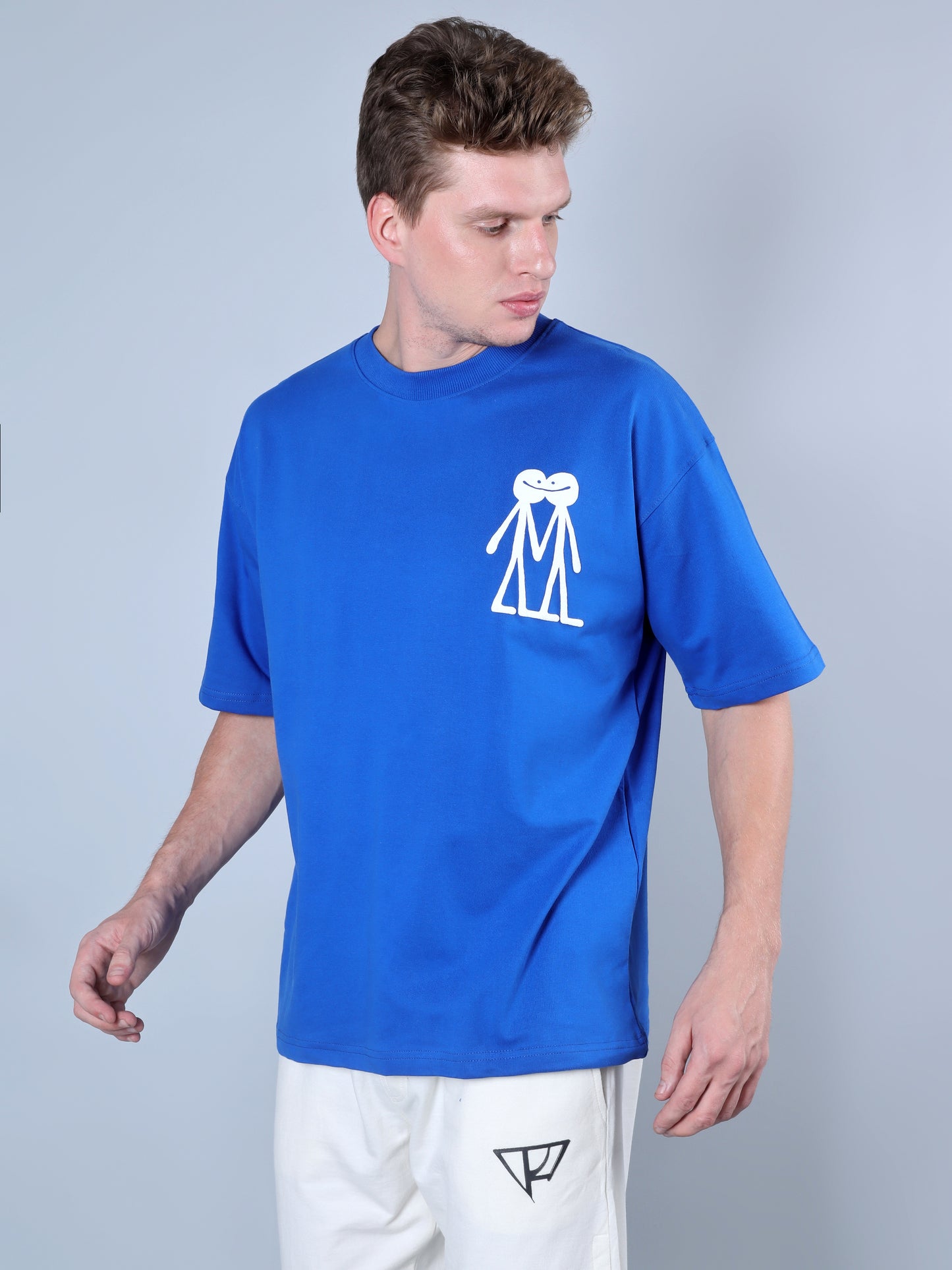Cooler In Your Head Printed Oversized T-Shirt (Royal Blue)