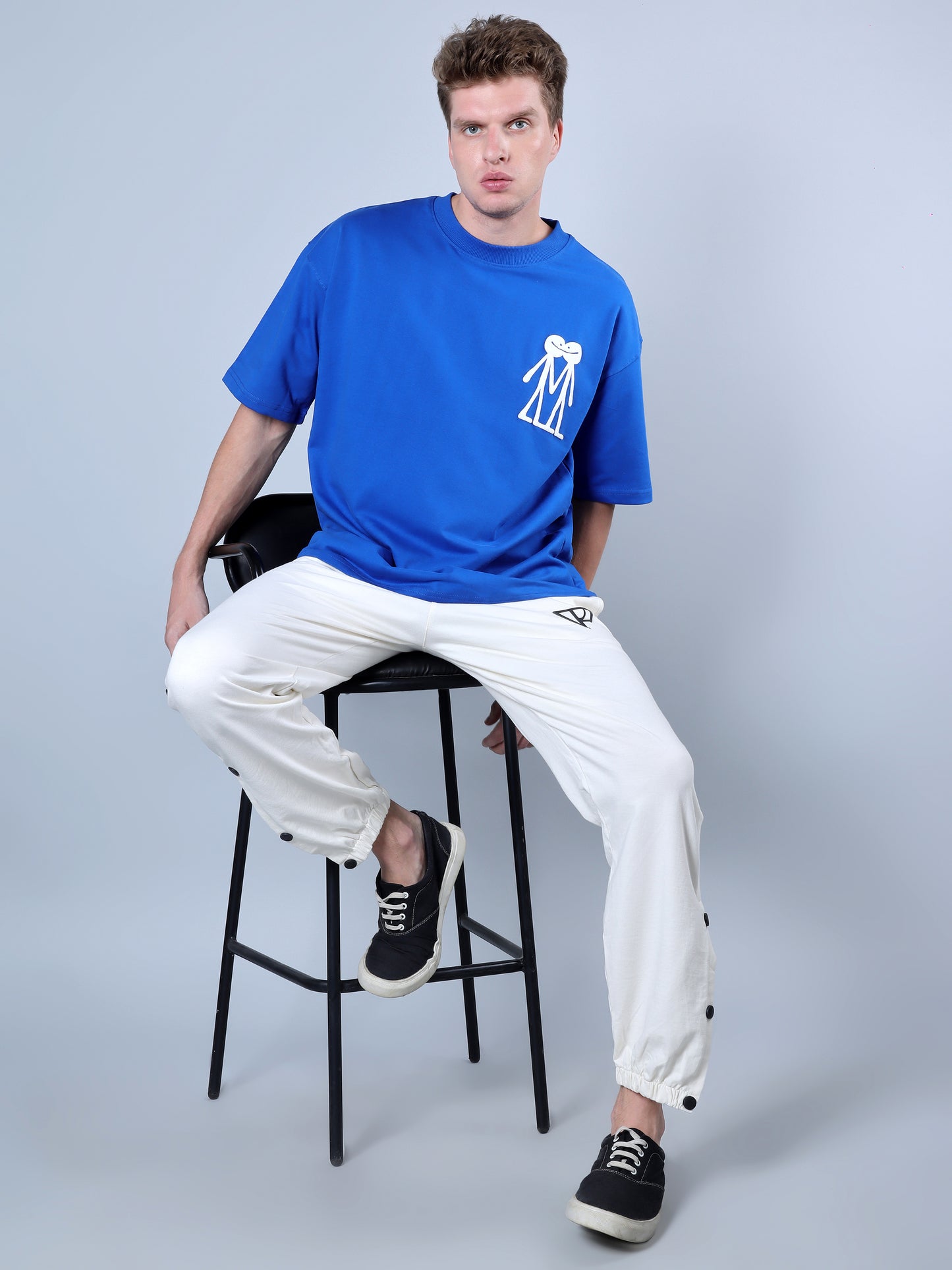 Cooler In Your Head Printed Oversized T-Shirt (Royal Blue)