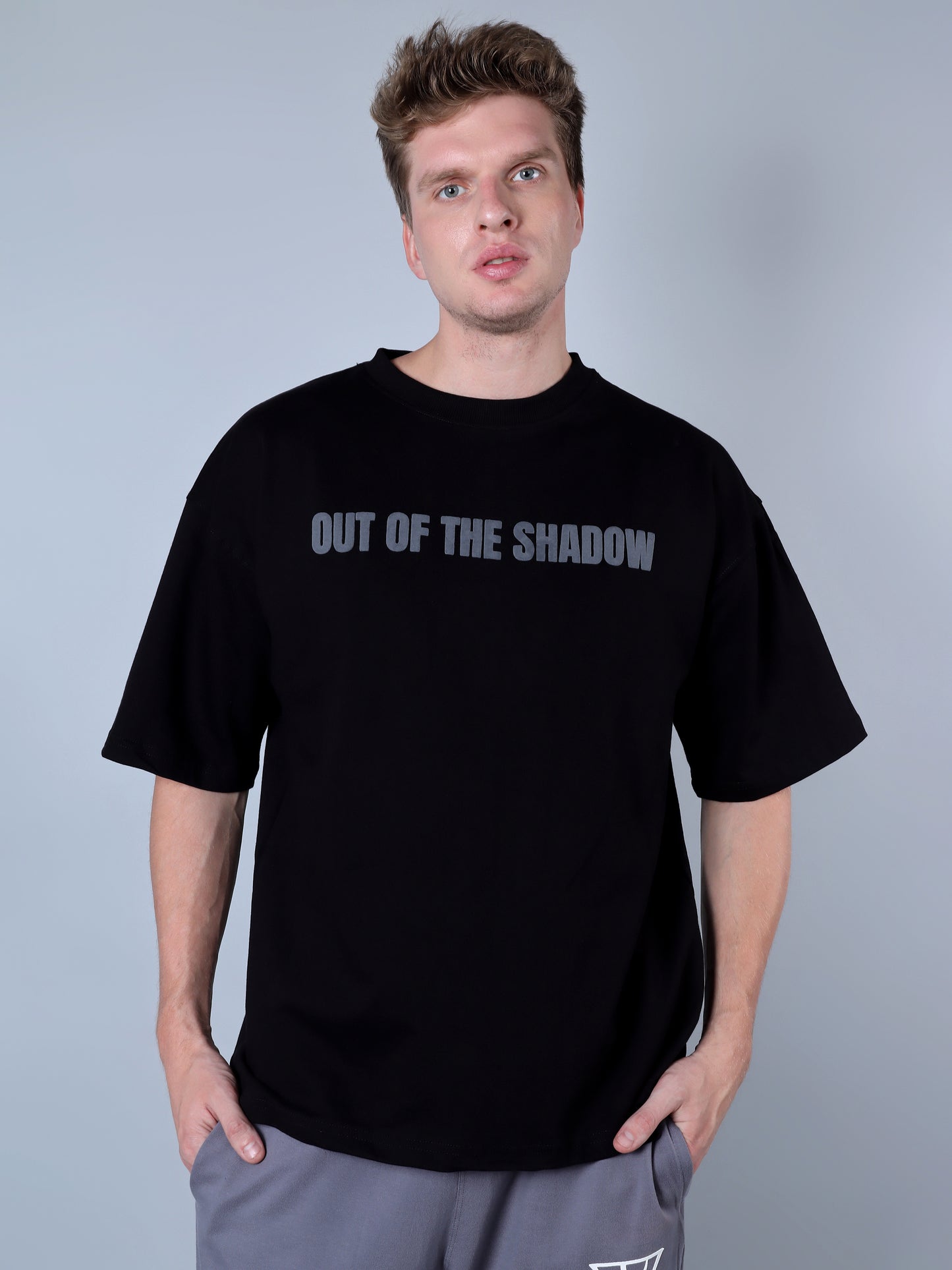 Out Of The Shadow Printed Oversized T-Shirt (Black)