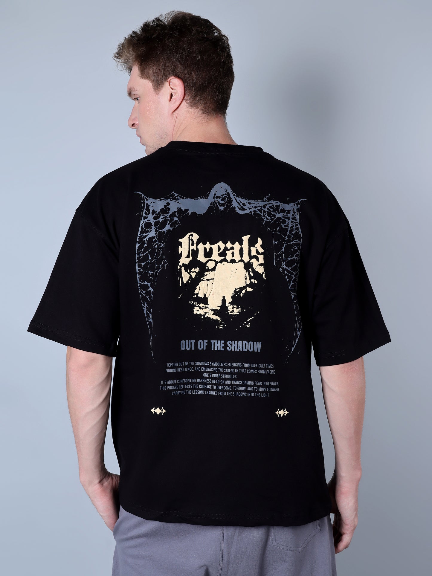 Out Of The Shadow Printed Oversized T-Shirt (Black)