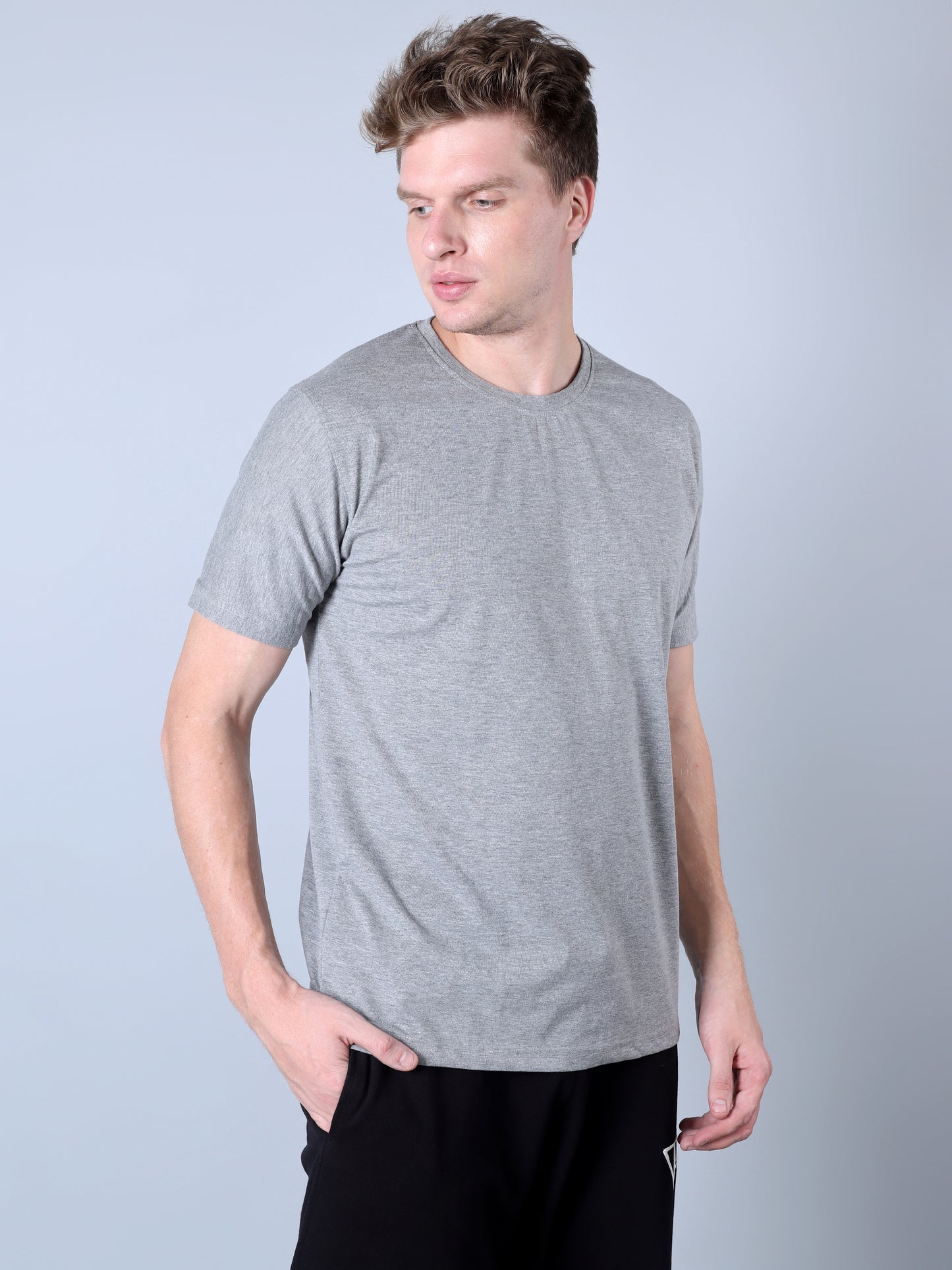 Solid Round Neck T-Shirt (Grey)