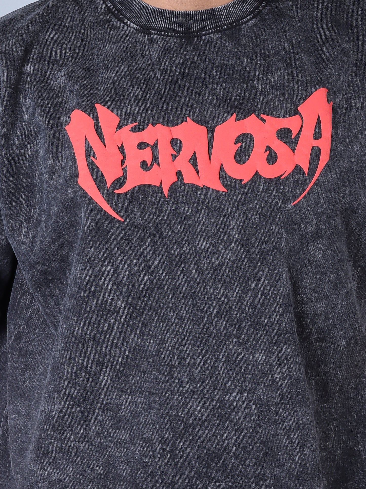 Nervosa Printed Oversized T-shirt (Charcol Grey)