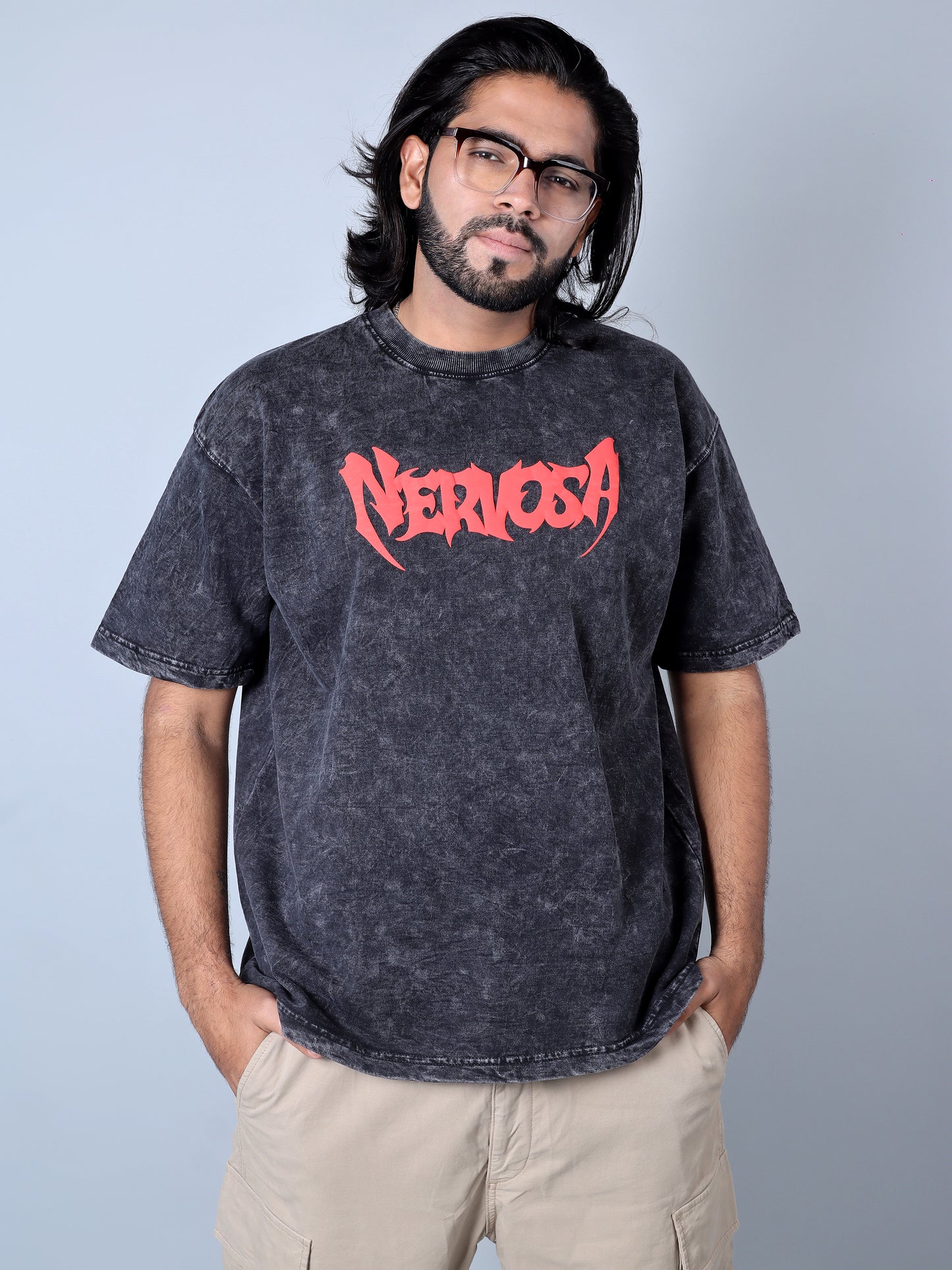 Nervosa Printed Oversized T-shirt (Charcol Grey)