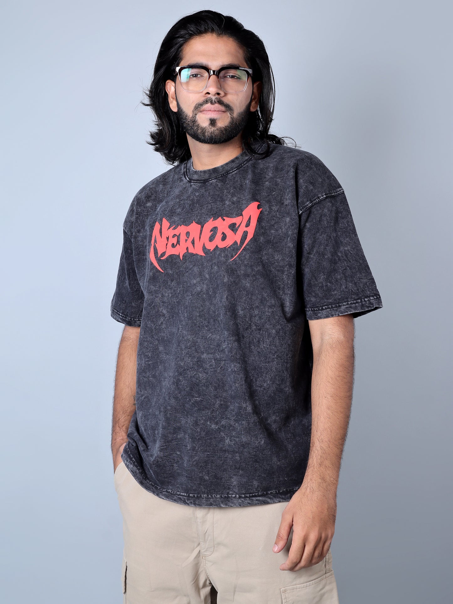 Nervosa Printed Oversized T-shirt (Charcol Grey)