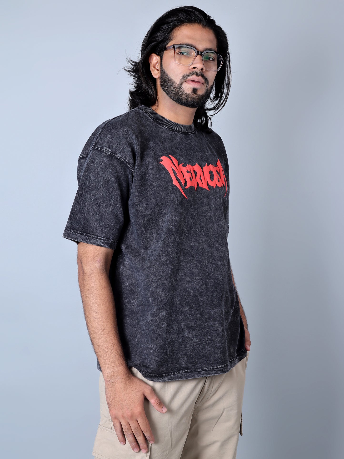Nervosa Printed Oversized T-shirt (Charcol Grey)