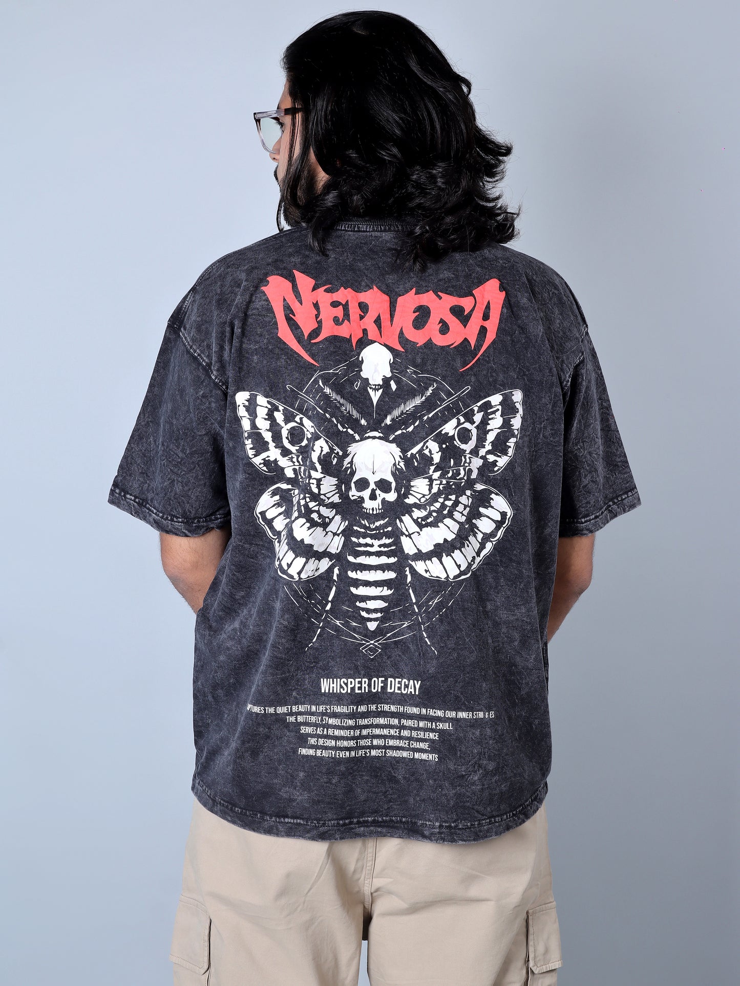 Nervosa Printed Oversized T-shirt (Charcol Grey)