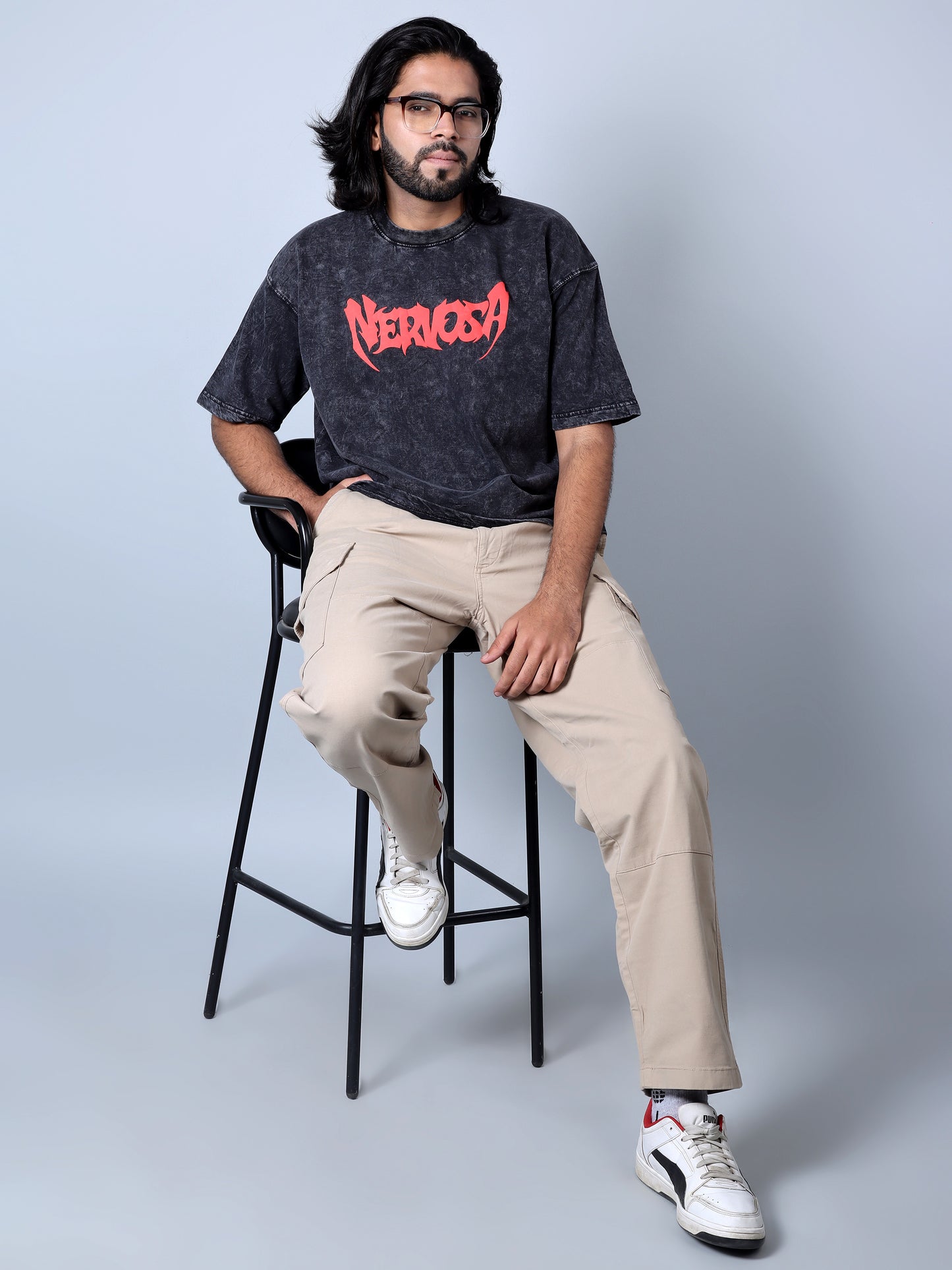 Nervosa Printed Oversized T-shirt (Charcol Grey)
