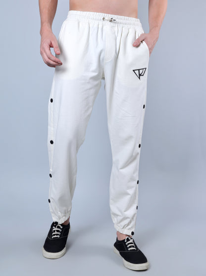Side Buttoned Trackpants (White)