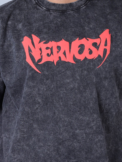Nervosa Printed Oversized T-shirt (Charcol Grey)