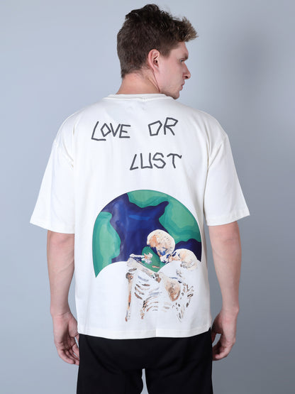 Love Or Lust Printed Oversized T-Shirt (White)